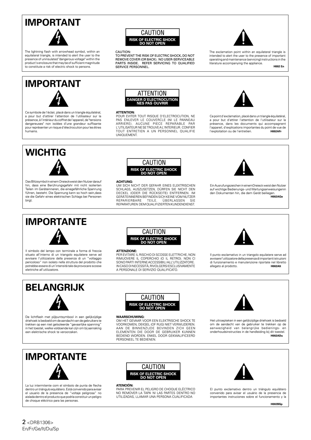 Pioneer CMX-3000 operating instructions DRB1306 En/Fr/Ge/It/Du/Sp 