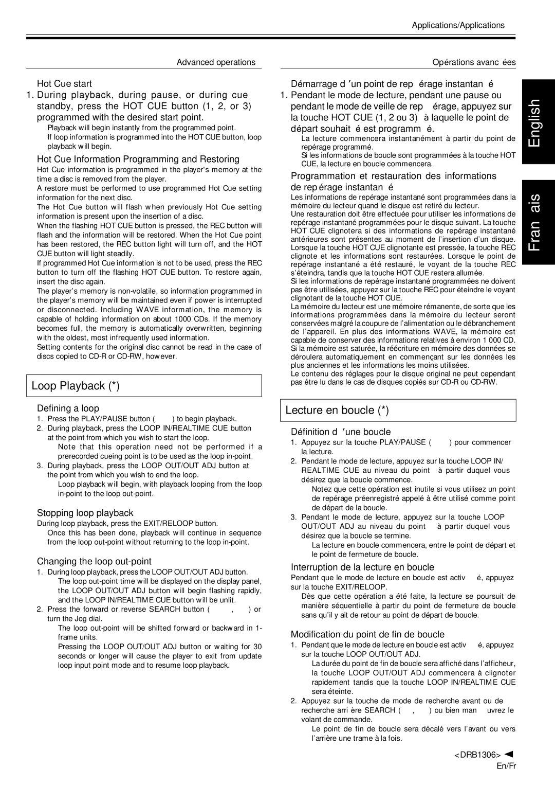 Pioneer CMX-3000 operating instructions Loop Playback, Lecture en boucle 