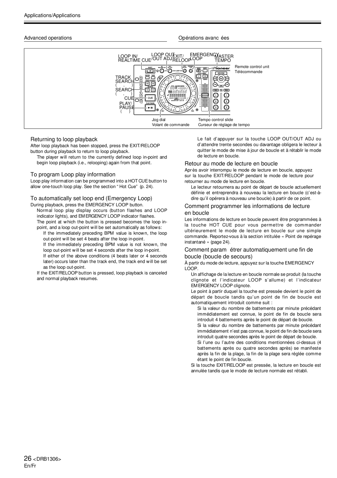 Pioneer CMX-3000 Returning to loop playback, To program Loop play information, Retour au mode de lecture en boucle 