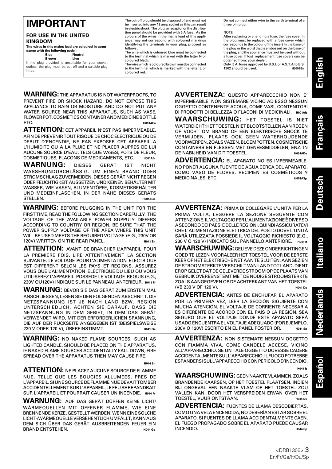 Pioneer CMX-3000 operating instructions English Français Deutsch Español Nederlands Italiano 