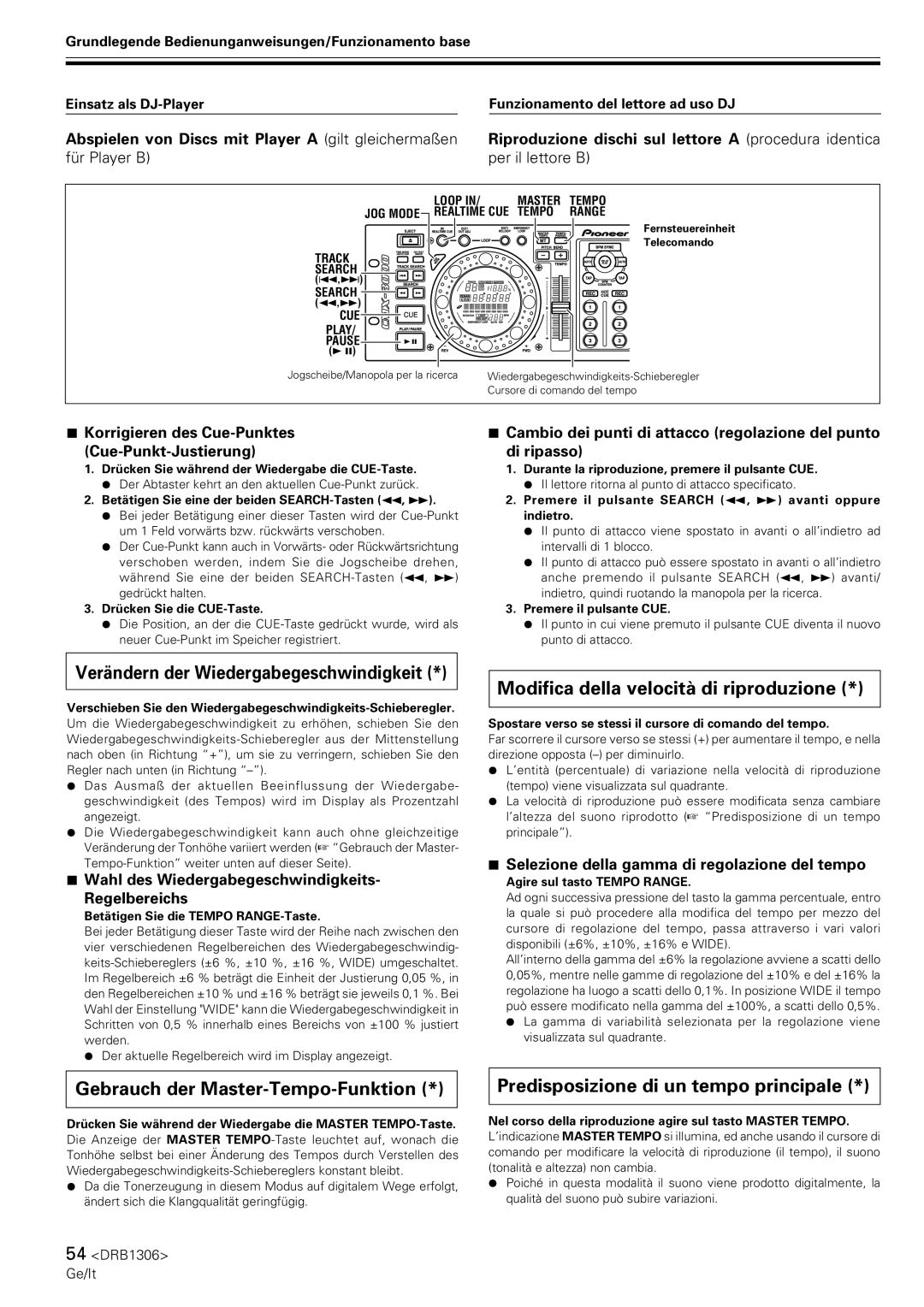 Pioneer CMX-3000 operating instructions Verändern der Wiedergabegeschwindigkeit, Gebrauch der Master-Tempo-Funktion 