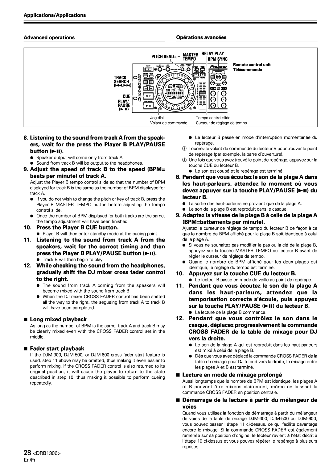 Pioneer CMX-3000 operating instructions Adjust the speed of track B to the speed BPM= 