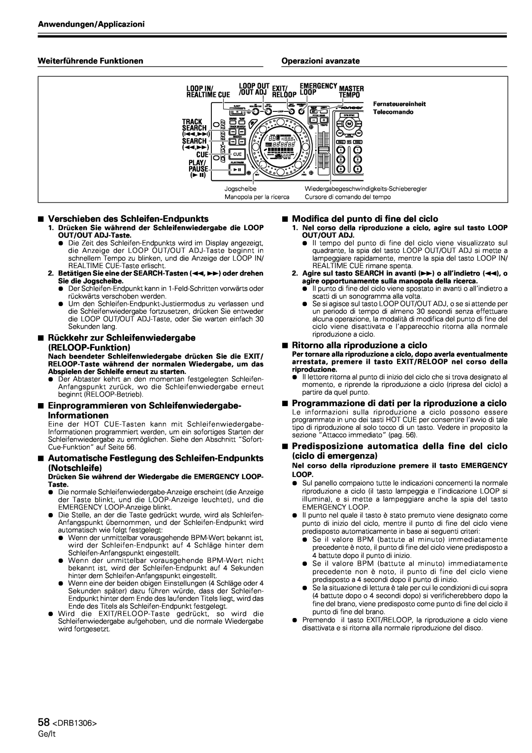 Pioneer CMX-3000 operating instructions 7Verschieben des Schleifen-Endpunkts 