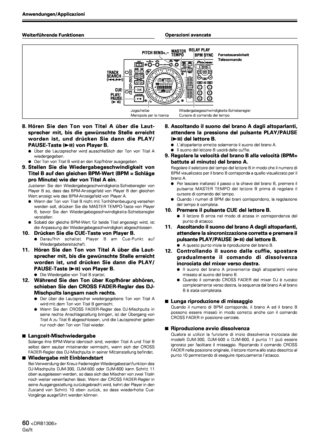 Pioneer CMX-3000 operating instructions 10.Drücken Sie die CUE-Tastevon Player B 