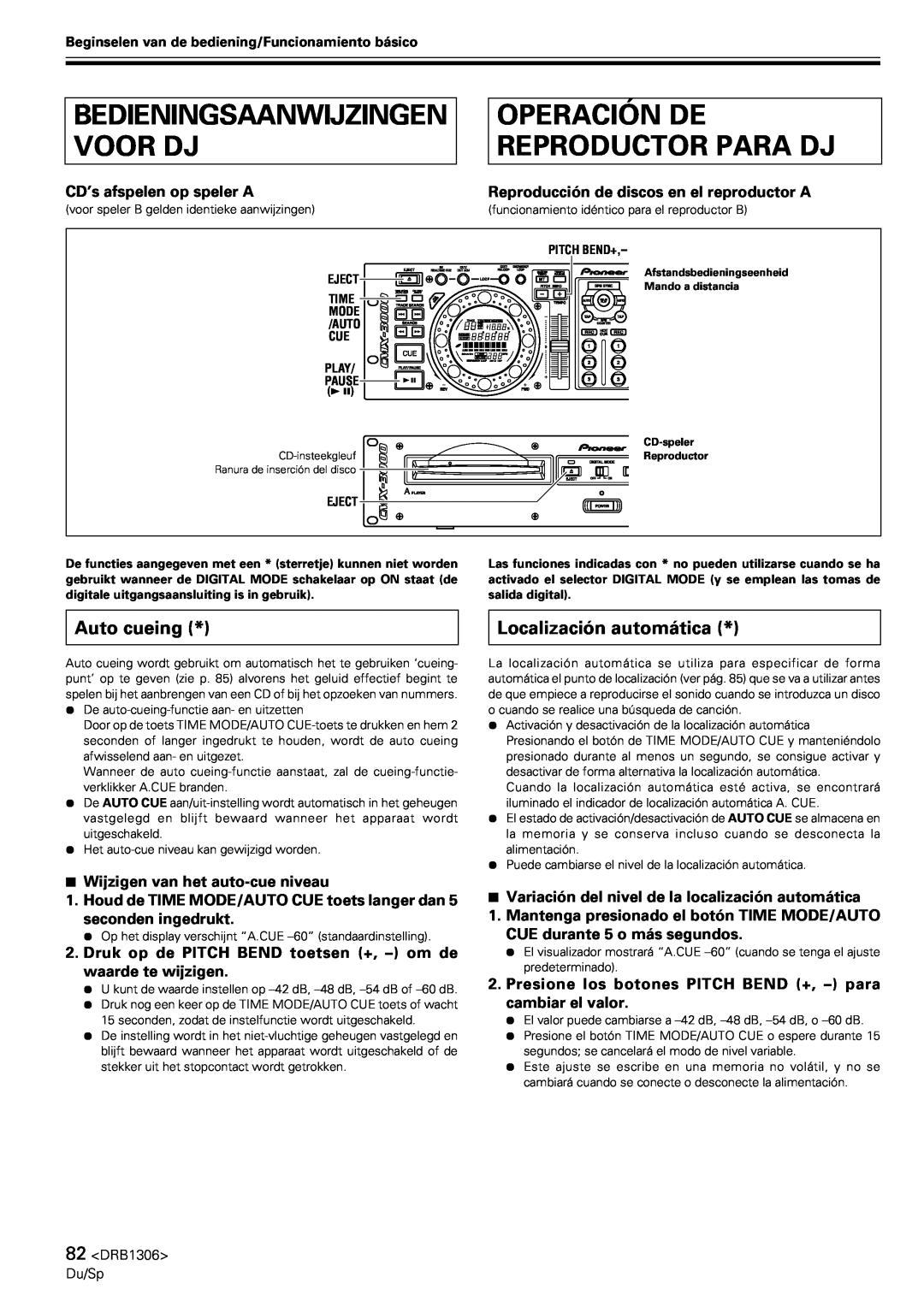 Pioneer CMX-3000 Operación De Reproductor Para Dj, Bedieningsaanwijzingen Voor Dj, Auto cueing, Localización automática 