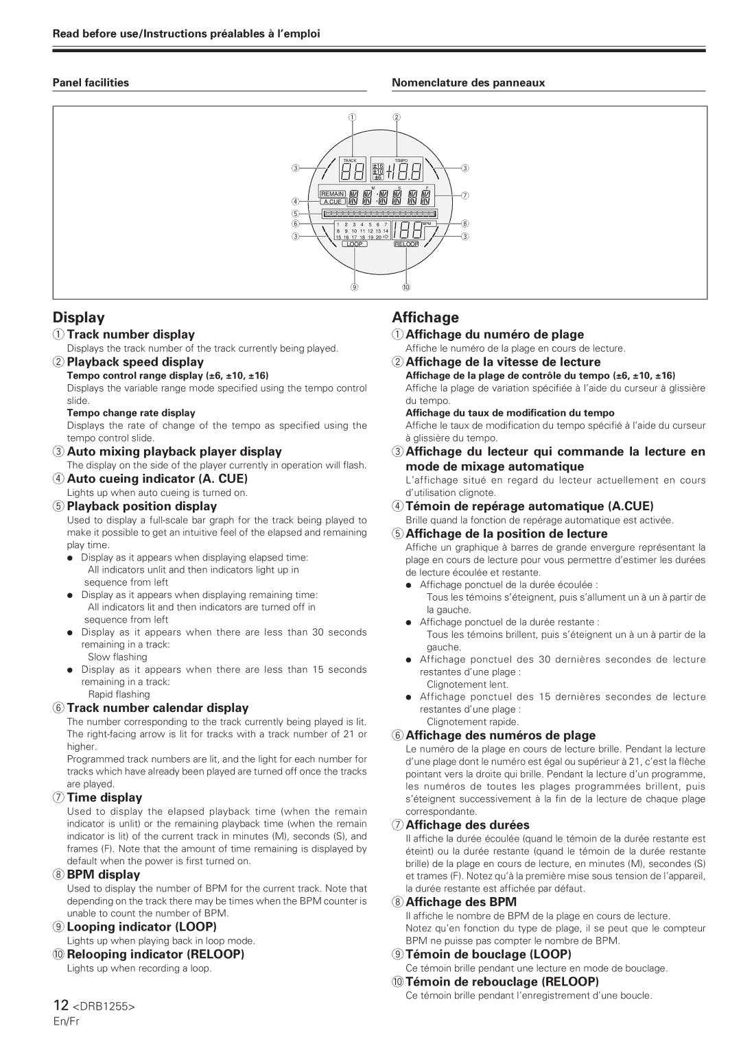 Pioneer CMX-5000 manual Display Affichage 