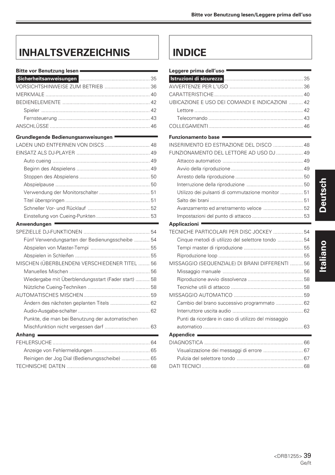 Pioneer CMX-5000 manual Inhaltsverzeichnis Indice 