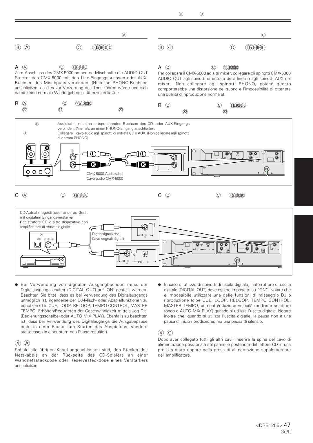 Pioneer manual Anschluss des CMX-5000 an andere Geräte, Collegamento del CMX-5000 ad altri dispositivi 