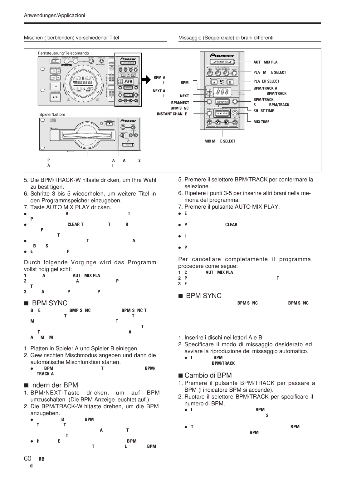 Pioneer CMX-5000 manual Ändern der BPM, Cambio di BPM 