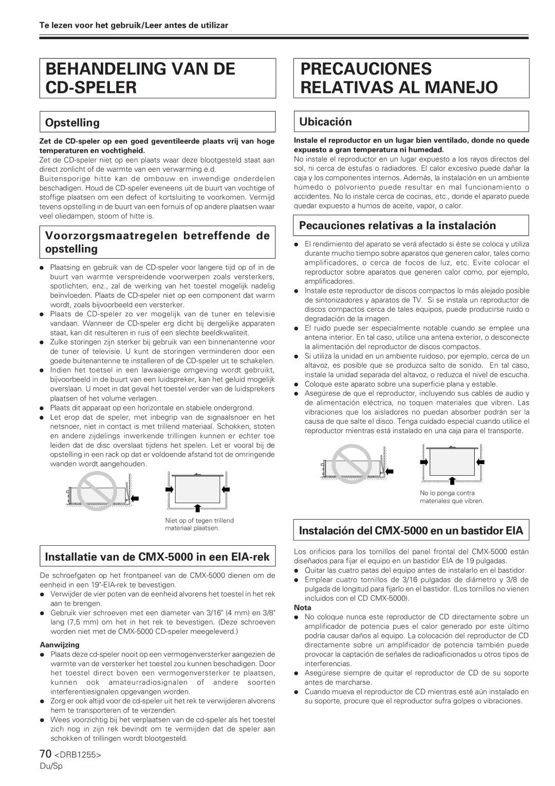 Pioneer CMX-5000 manual Behandeling VAN DE CD-SPELER, Precauciones Relativas AL Manejo 