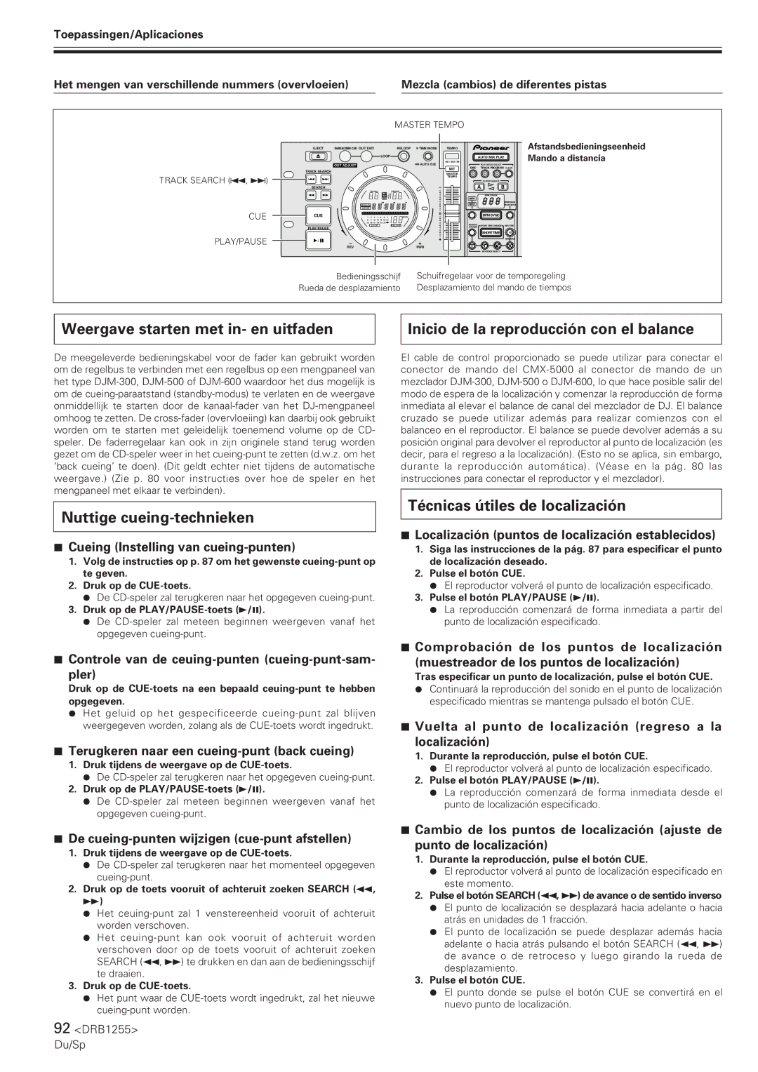 Pioneer CMX-5000 manual Nuttige cueing-technieken, Técnicas útiles de localización 