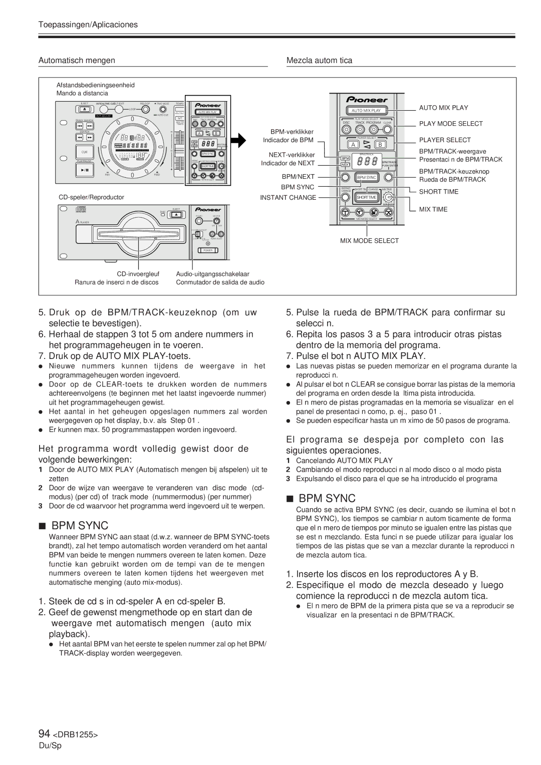 Pioneer CMX-5000 manual 94 DRB1255 Du/Sp 