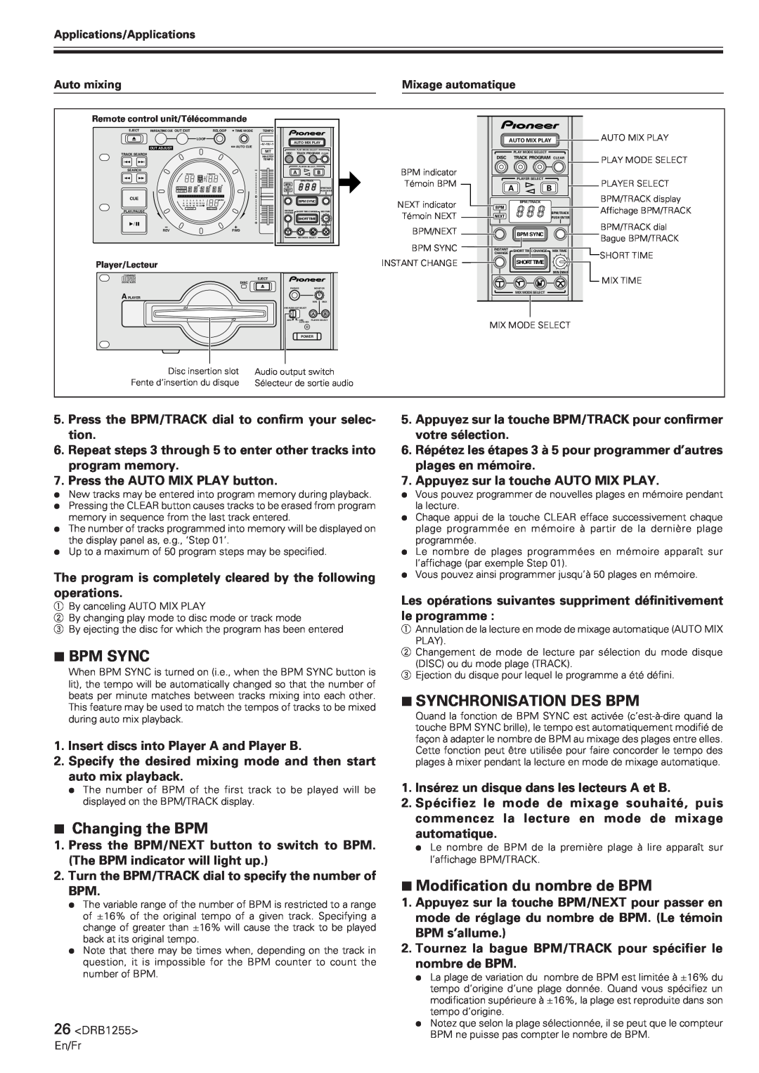 Pioneer CMX-5000 manual 7BPM SYNC, 7Changing the BPM, 7SYNCHRONISATION DES BPM, 7Modification du nombre de BPM 