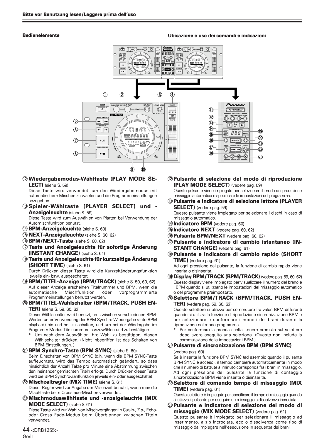 Pioneer CMX-5000 manual =Wiedergabemodus-WähltastePLAY MODE SE 