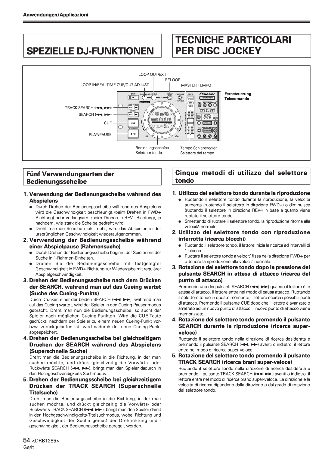 Pioneer CMX-5000 manual Spezielle Dj-Funktionen, Tecniche Particolari Per Disc Jockey 