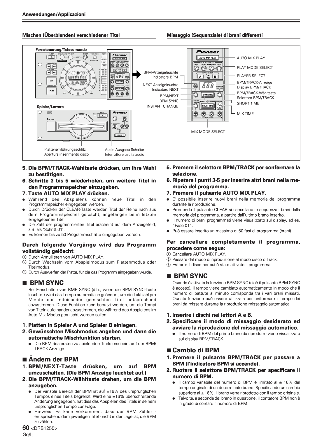 Pioneer CMX-5000 manual 7Ändern der BPM, 7Cambio di BPM, 7BPM SYNC 