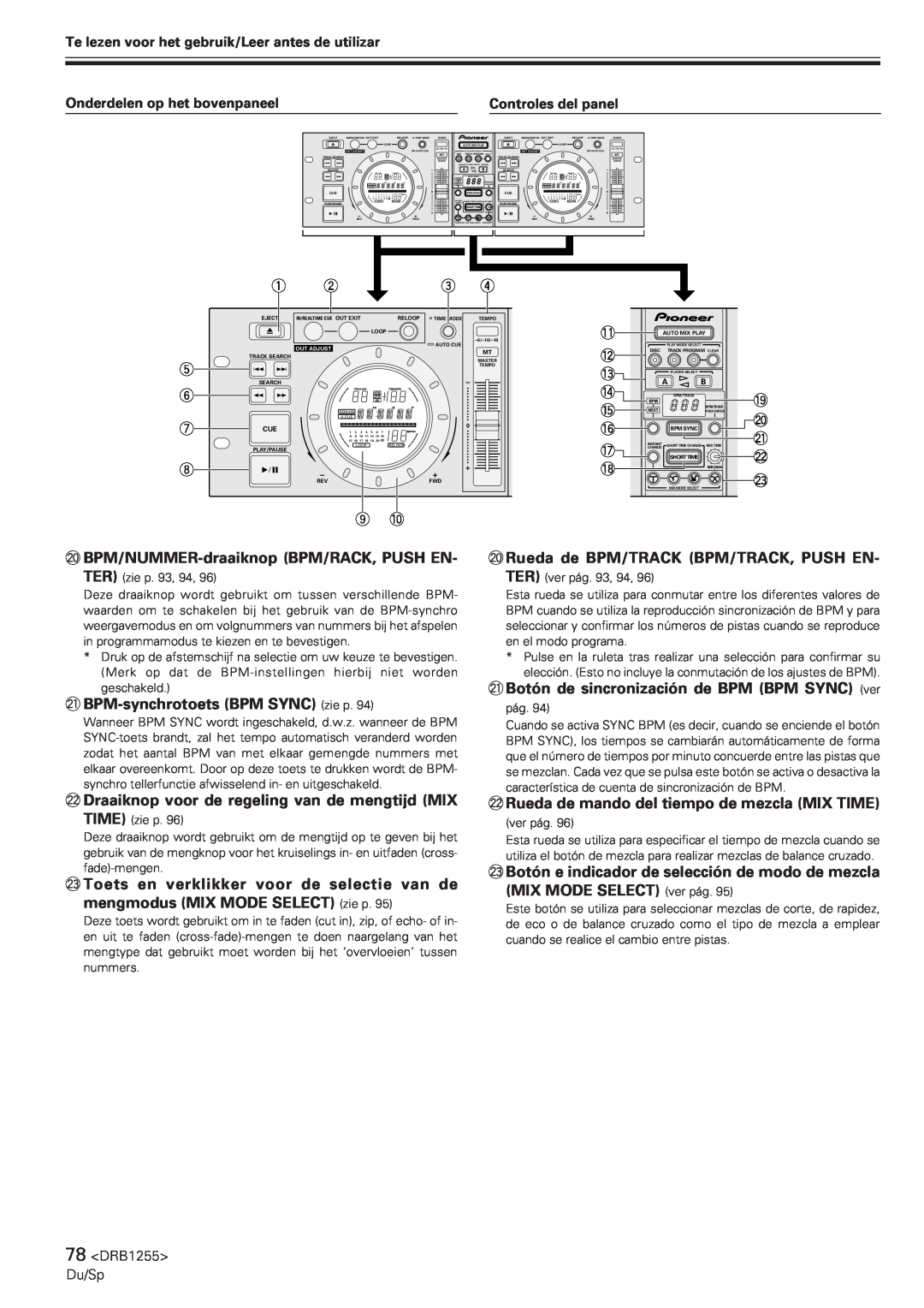 Pioneer CMX-5000 manual BPM/NUMMER-draaiknopBPM/RACK, PUSH EN 