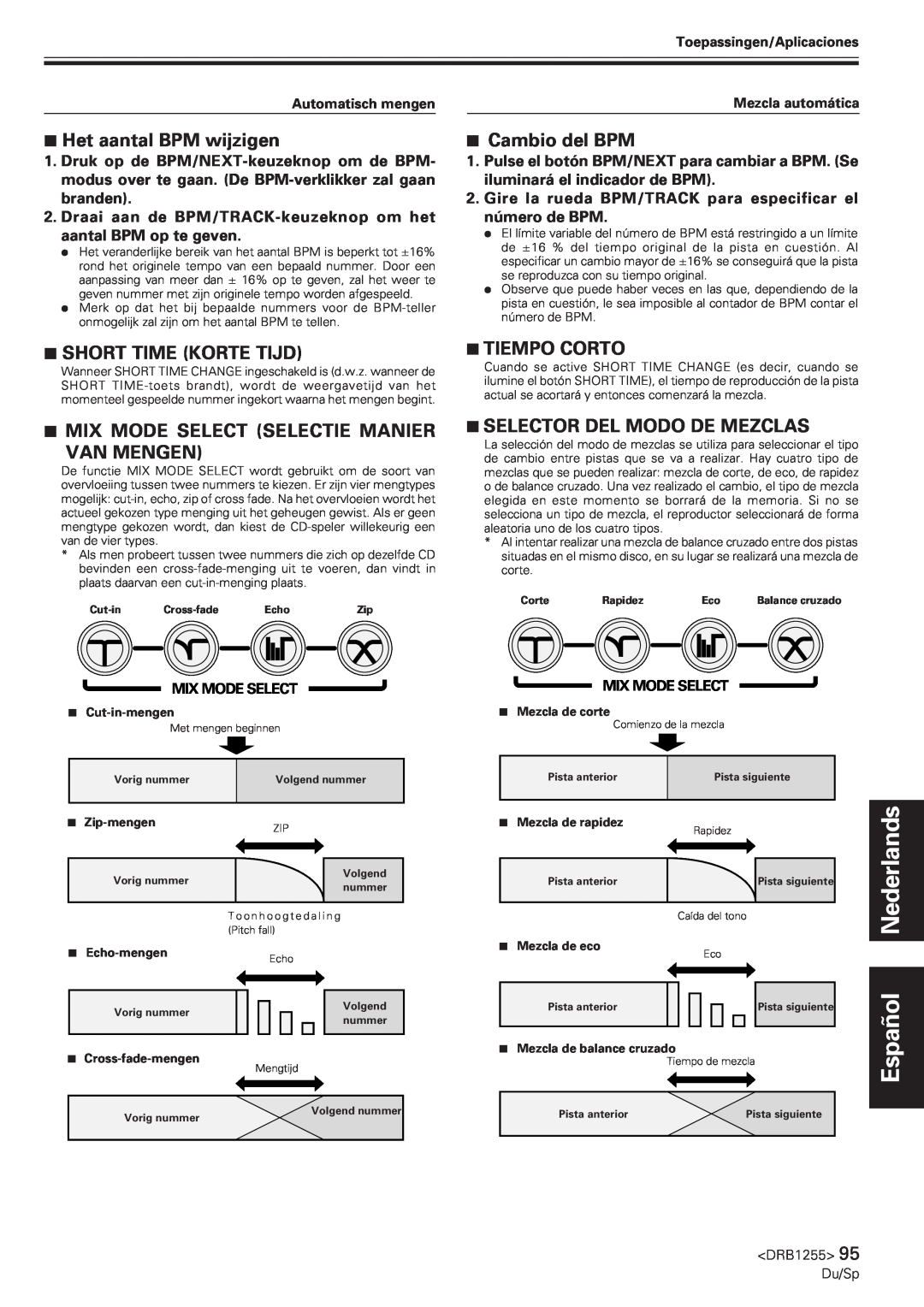 Pioneer CMX-5000 manual 7Het aantal BPM wijzigen, 7Cambio del BPM, 7SHORT TIME KORTE TIJD, 7TIEMPO CORTO, Nederlands 