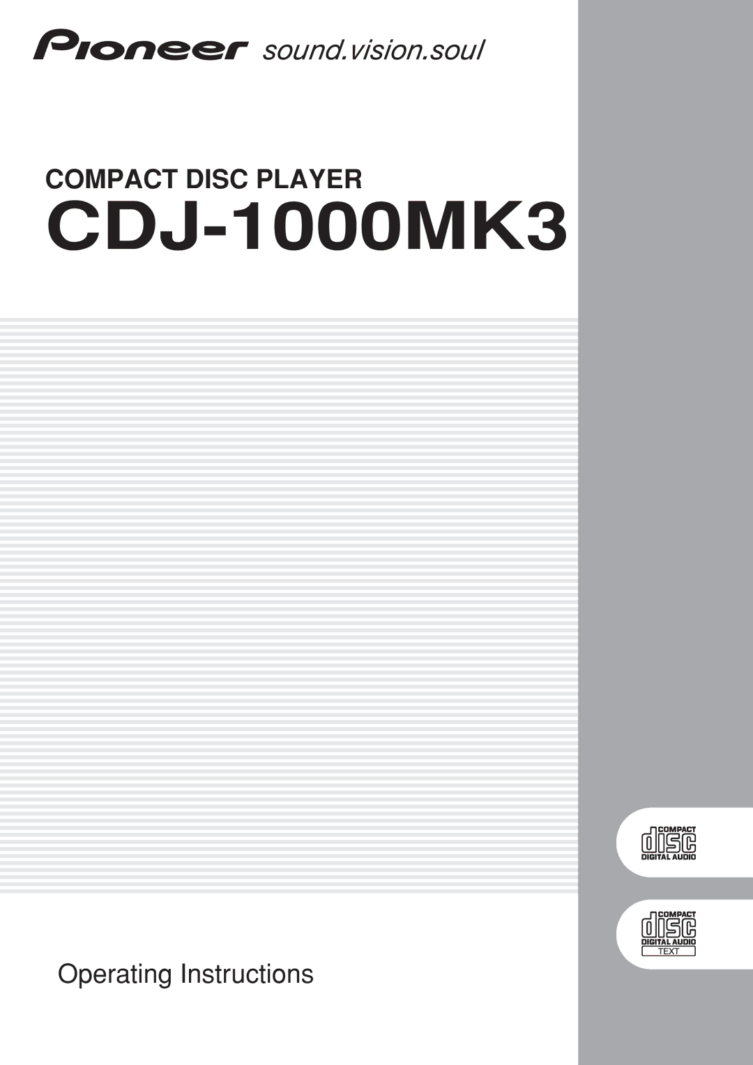 Pioneer CDJ-1000MK3, compact disc player manual 