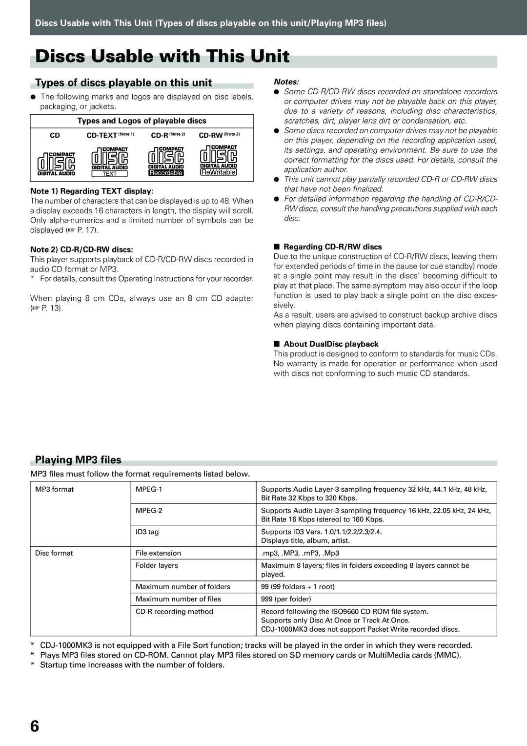 Pioneer compact disc player manual Discs Usable with This Unit, Types of discs playable on this unit, Playing MP3 files 