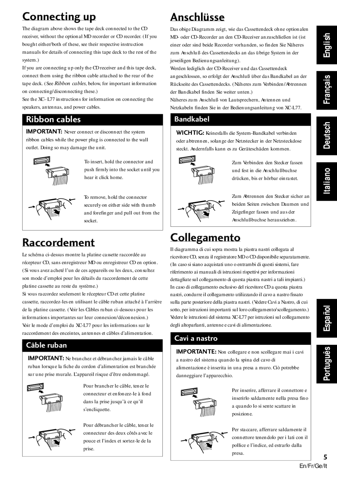 Pioneer CT-L77 operating instructions Connecting up, AnschlŸsse, Raccordement, Collegamento, Português Español 