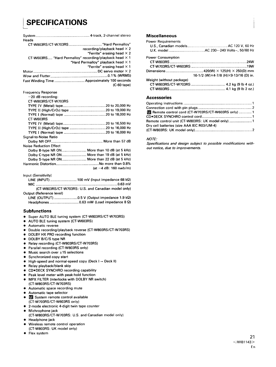 Pioneer CT-W803RS, CT-W603RS operating instructions RRB1 lqJ 