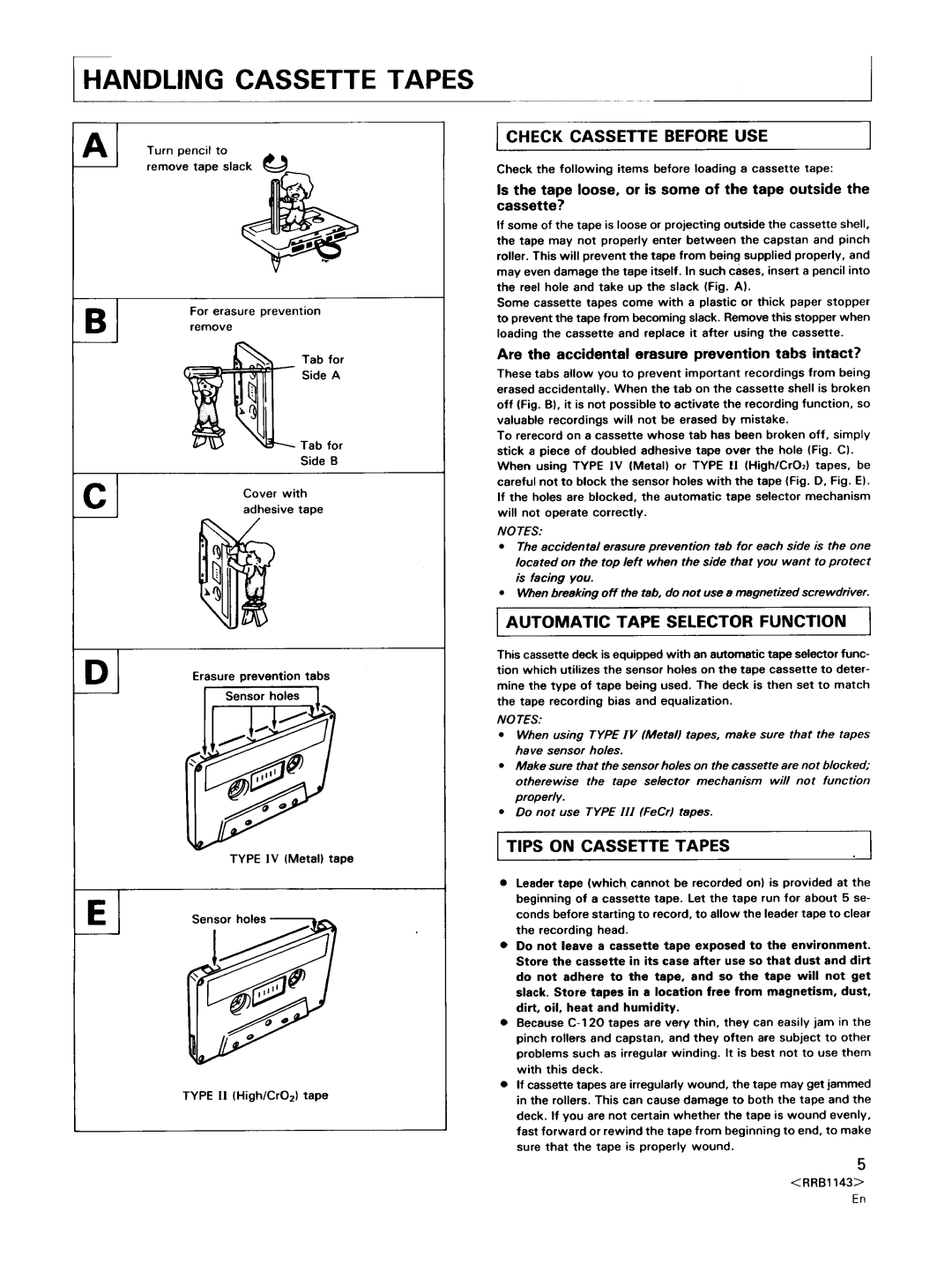 Pioneer CT-W603RS Check Cassette Before USE, Tips on Cassette Tapes, Are the accidental erasure prevention tabs intact? 