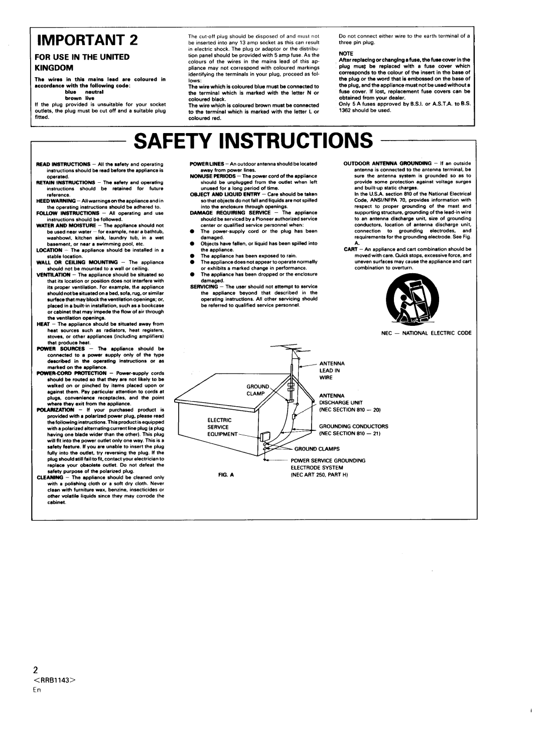 Pioneer CT-W803RS, CT-W603RS operating instructions Safety Instructions, For Use In The United Kingdom 