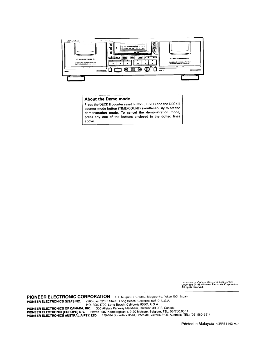 Pioneer CT-W603RS, CT-W803RS operating instructions About, mode, Demo 