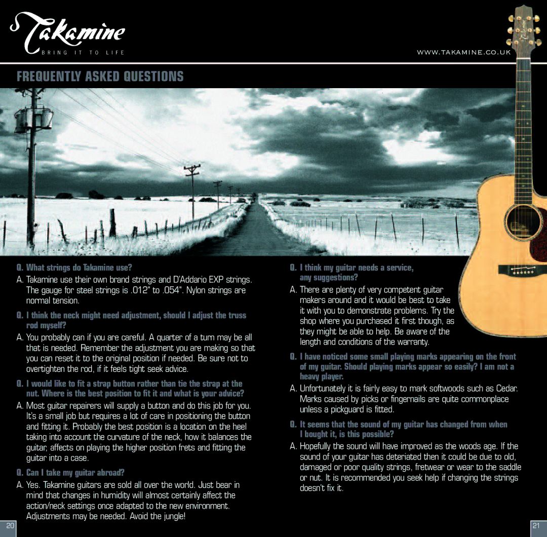 Pioneer CT4-B owner manual Frequently Asked Questions, What strings do Takamine use? 