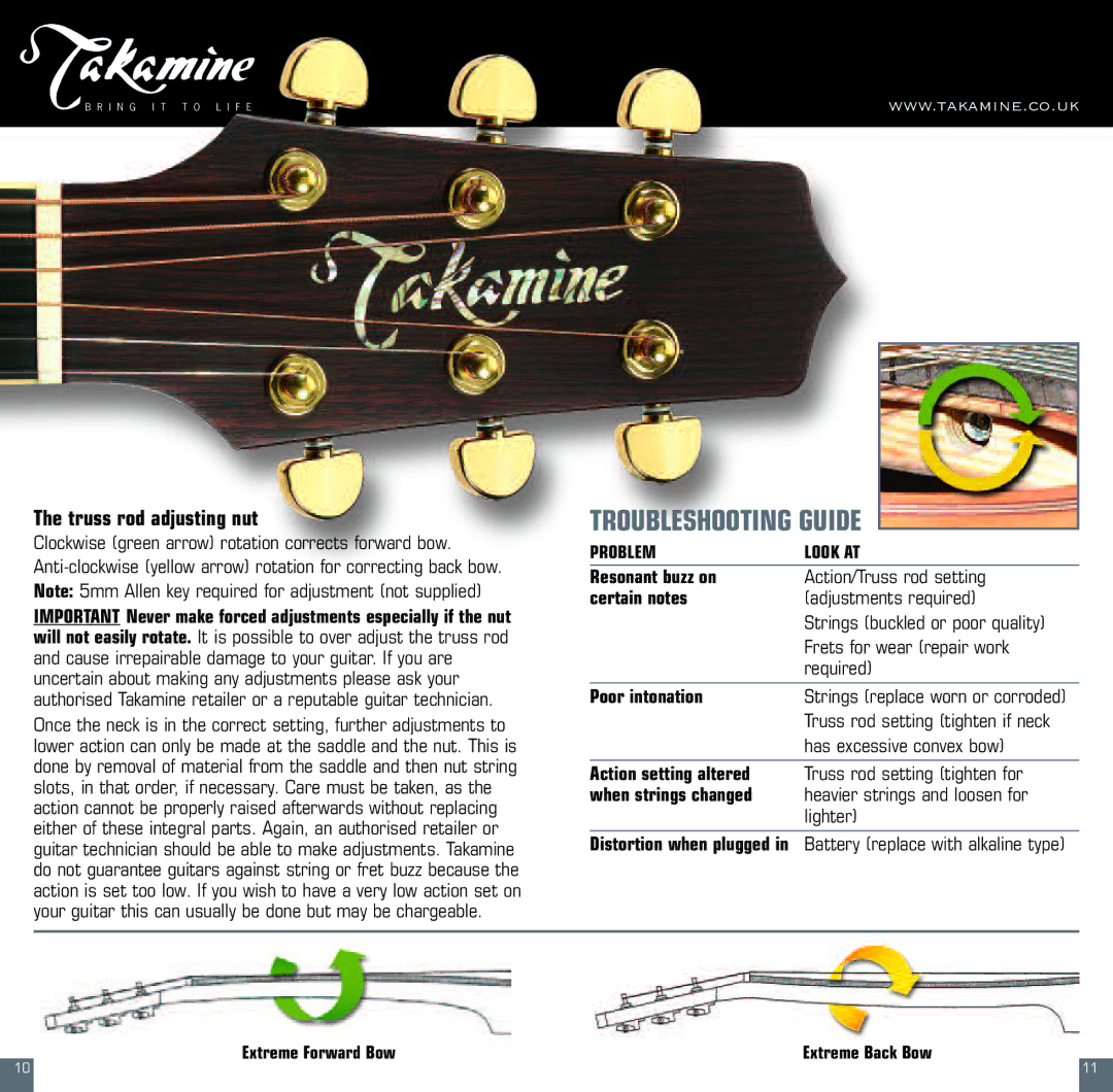 Pioneer CT4-B owner manual Troubleshooting Guide, Truss rod adjusting nut 