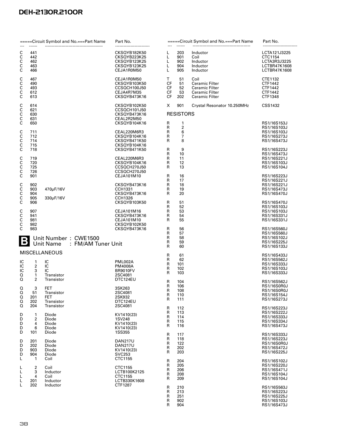 Pioneer CX-958 service manual Unit Number CWE1500 