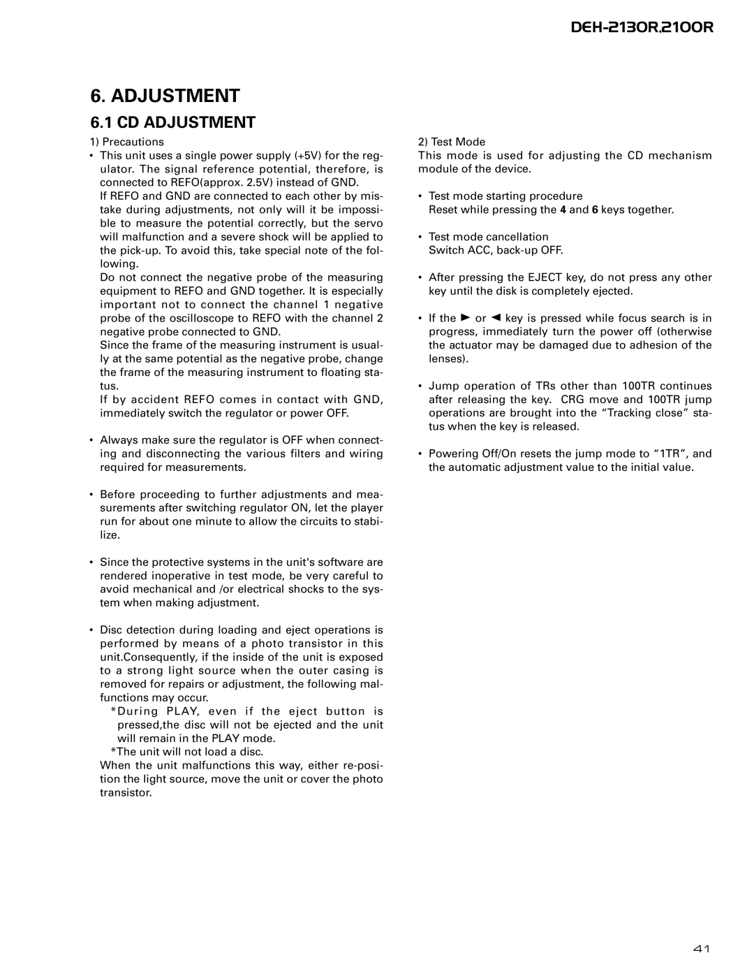 Pioneer CX-958 service manual CD Adjustment 