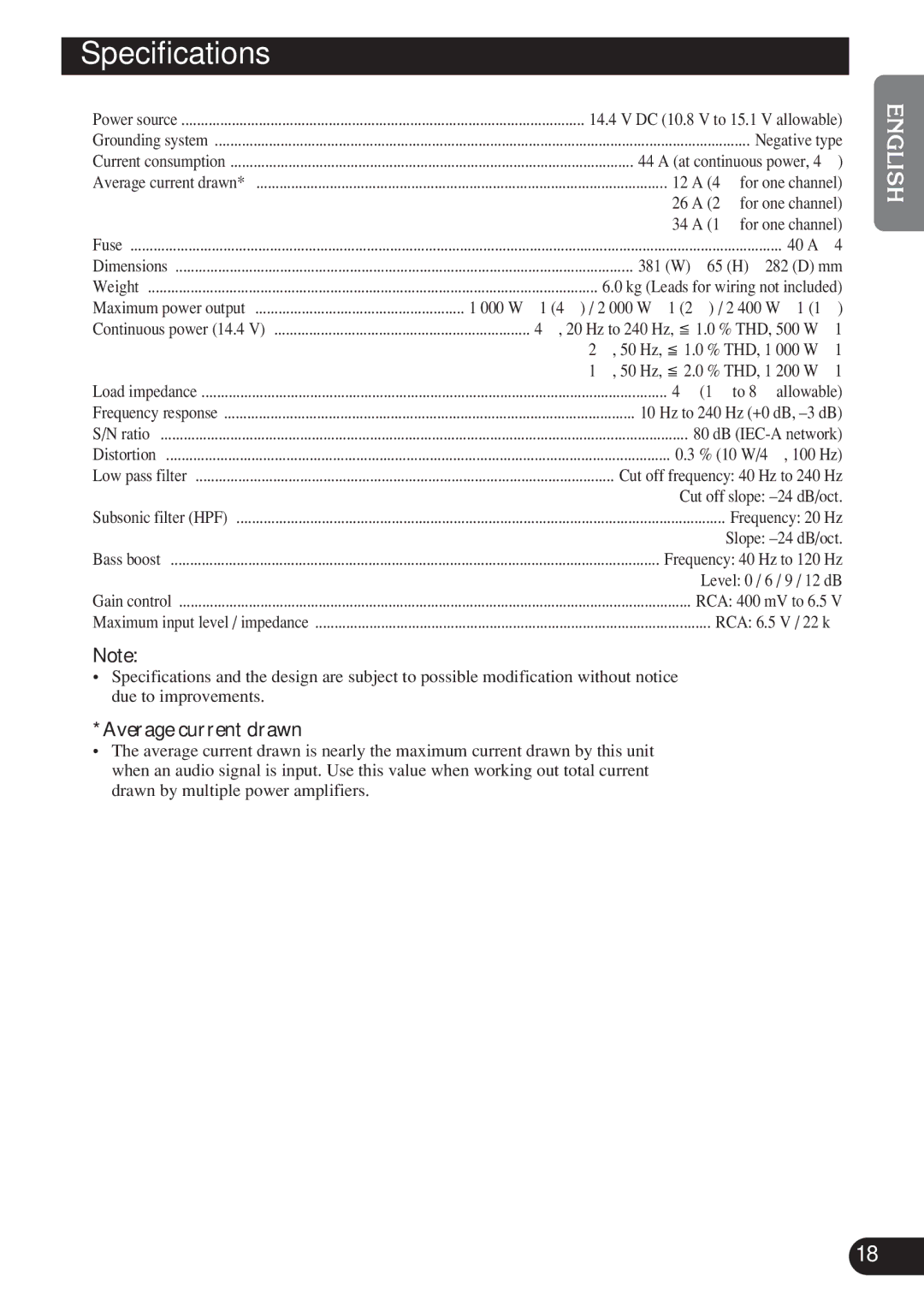 Pioneer D1200SPL owner manual Specifications 