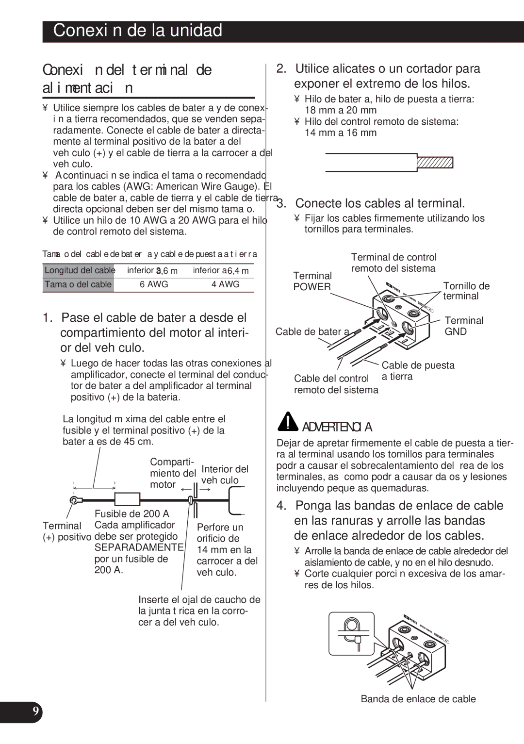 Pioneer D1200SPL owner manual Conexión del terminal de alimentación, Conecte los cables al terminal, Separadamente, Power 