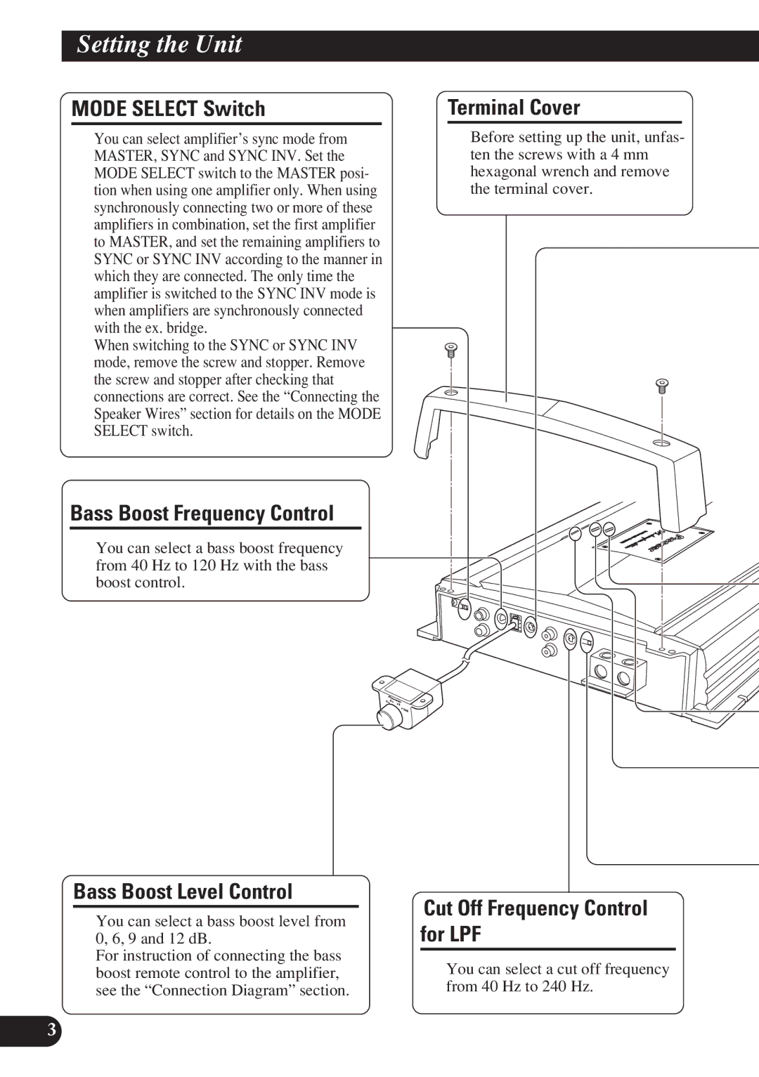 Pioneer D1200SPL owner manual Setting the Unit 