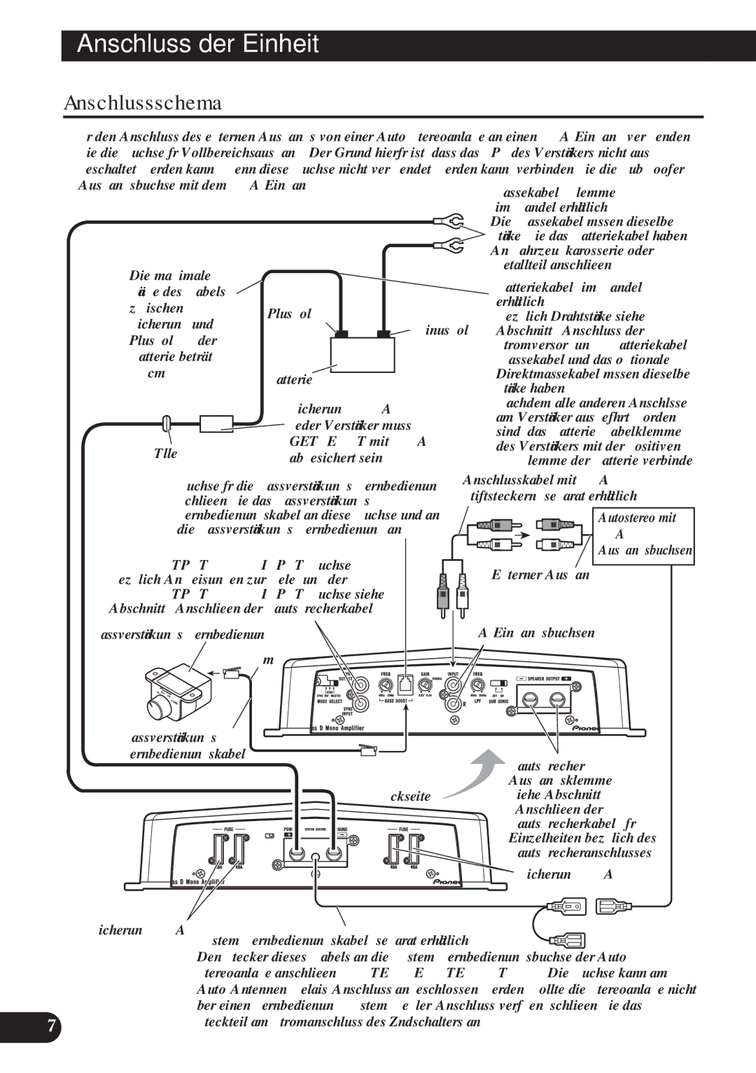 Pioneer D1200SPL owner manual Anschlussschema, Rca 