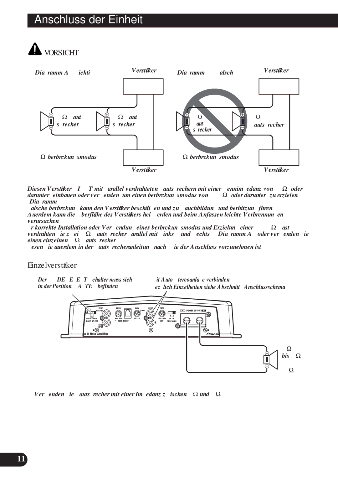 Pioneer D1200SPL owner manual Einzelverstärker 