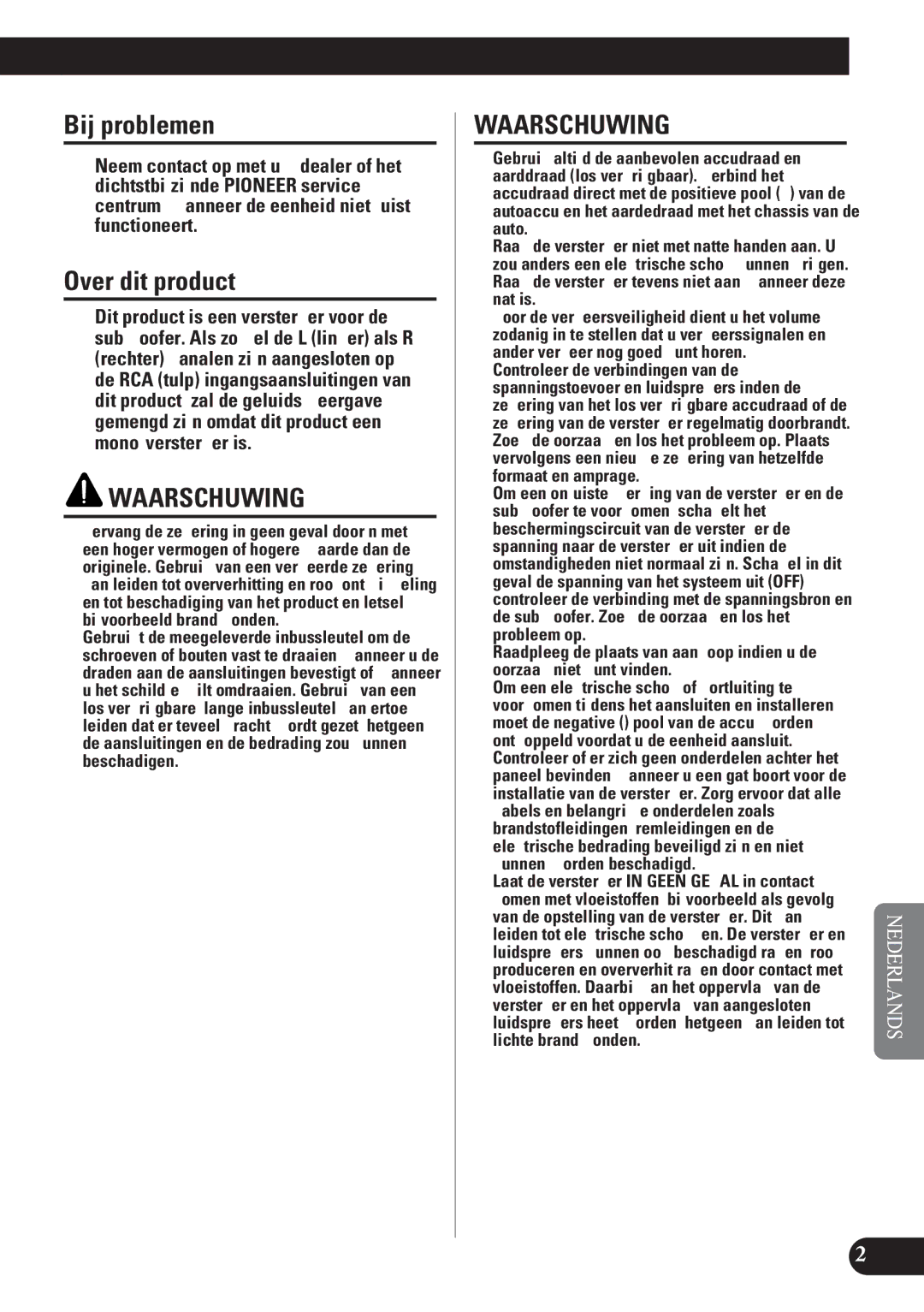 Pioneer D1200SPL owner manual Bij problemen, Over dit product 