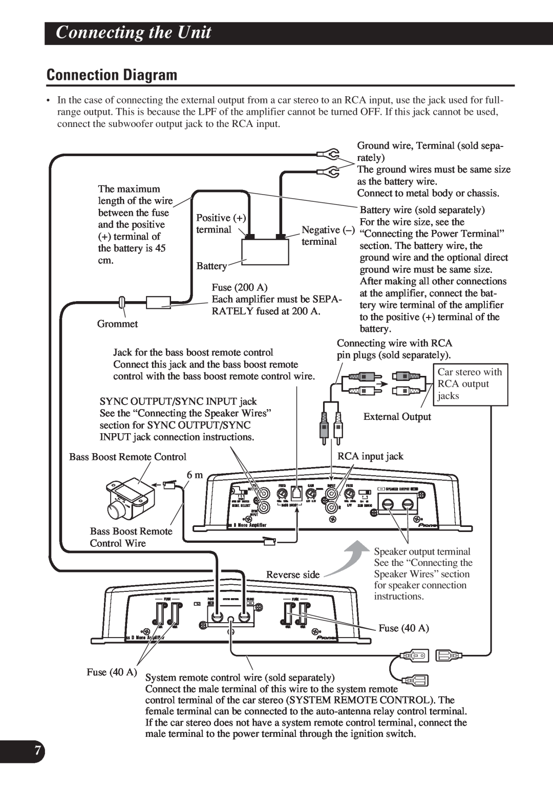 Pioneer D1200SPL owner manual Connection Diagram, Connecting the Unit 