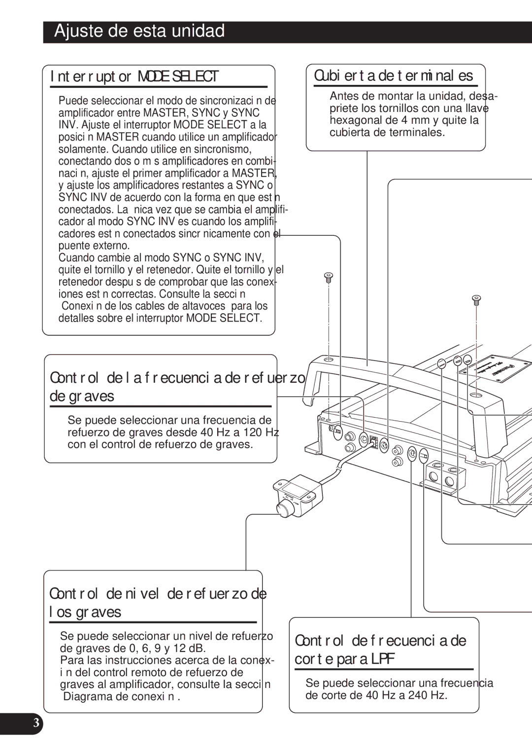 Pioneer D2000SPL owner manual Ajuste de esta unidad 