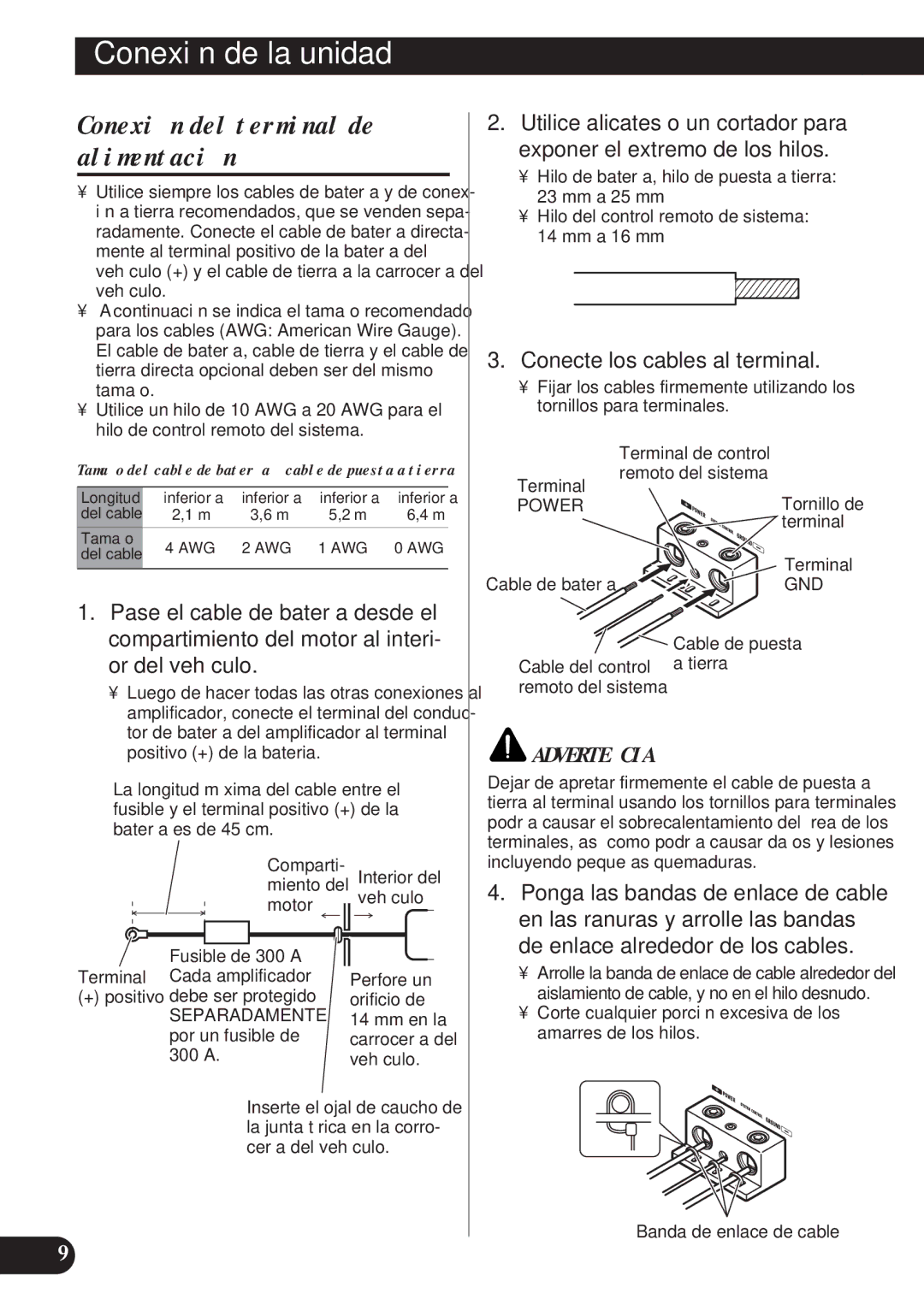 Pioneer D2000SPL owner manual Conexión del terminal de alimentación, Conecte los cables al terminal, Separadamente, Power 