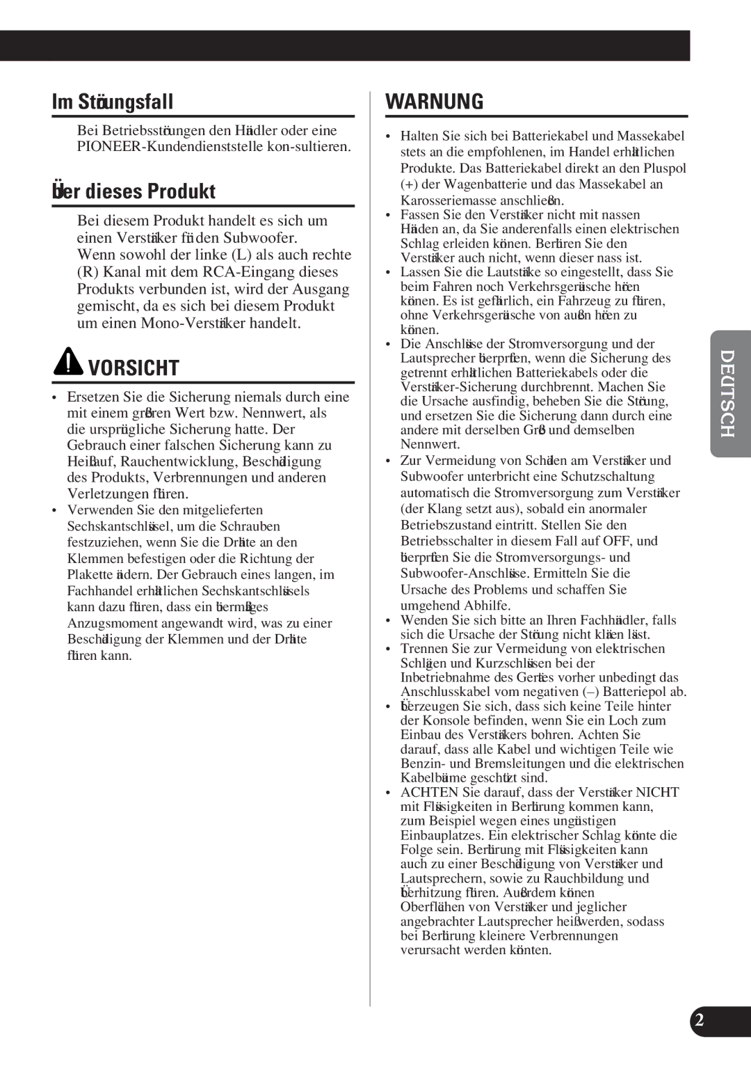 Pioneer D2000SPL owner manual Im Störungsfall, Über dieses Produkt 