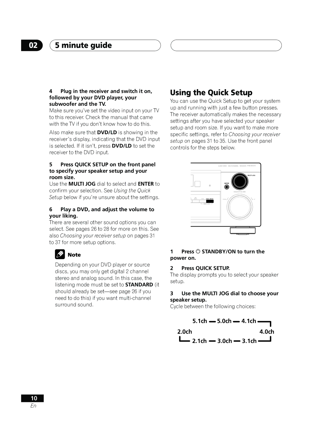 Pioneer D514, VSX-D414 manual 02 5 minute guide, Using the Quick Setup 