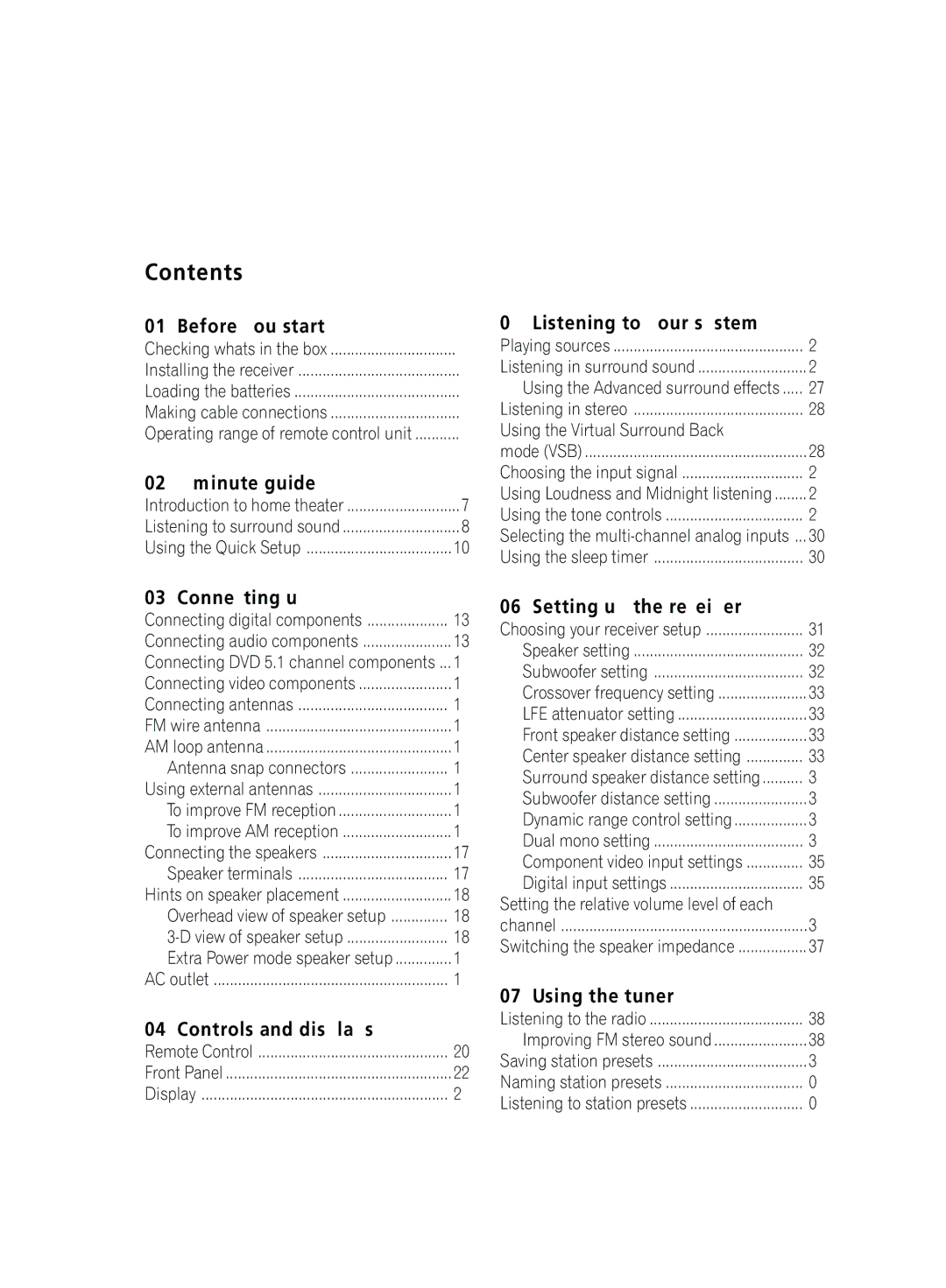 Pioneer D514, VSX-D414 manual Contents 