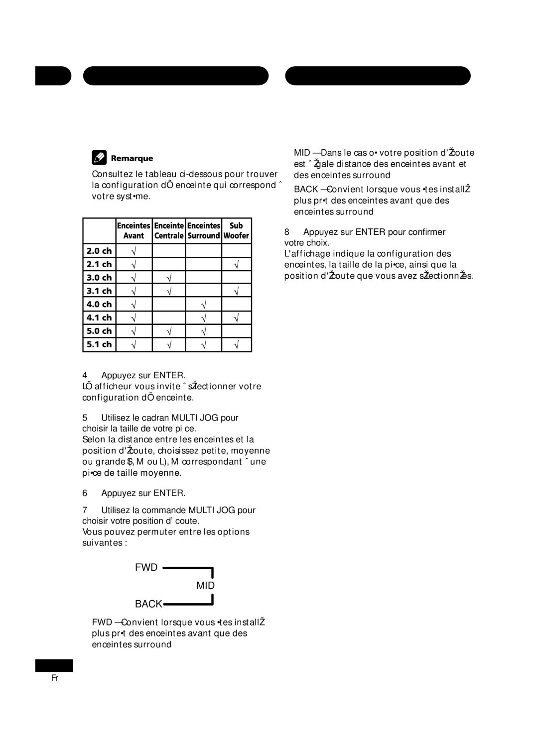 Pioneer D514, VSX-D414 manual Appuyez sur Enter, Vous pouvez permuter entre les options suivantes 