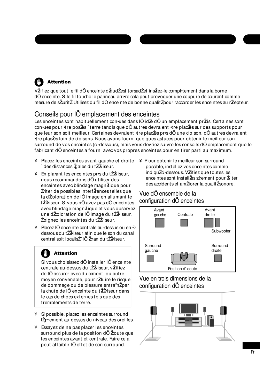 Pioneer VSX-D414, D514 Conseils pour l’emplacement des enceintes, Vue en trois dimensions de la configuration d’enceintes 