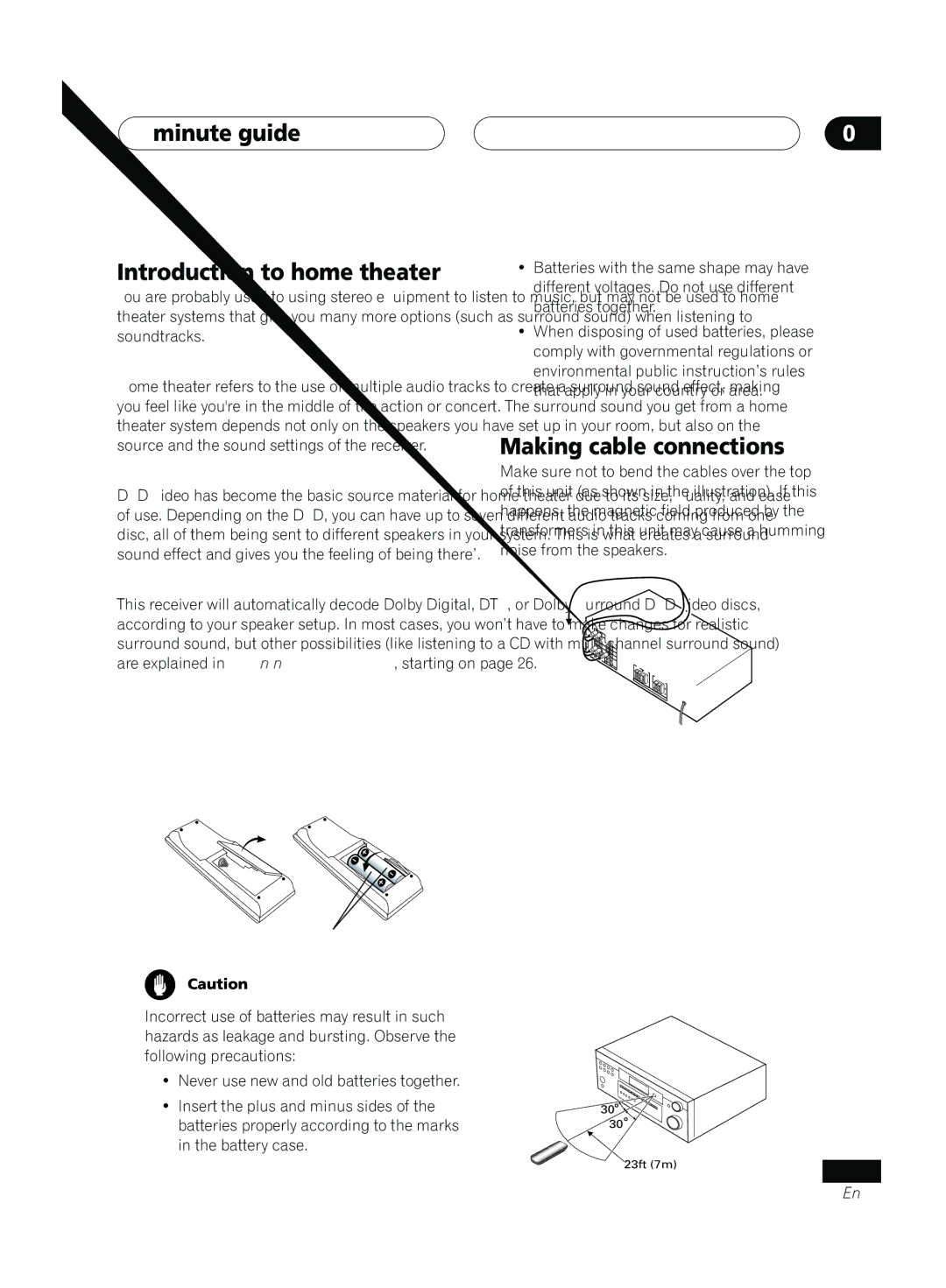 Pioneer VSX-D414, D514 manual Minute guide Introduction to home theater 