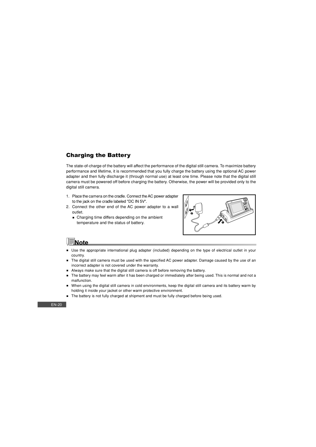 Pioneer DC500 manual Charging the Battery 