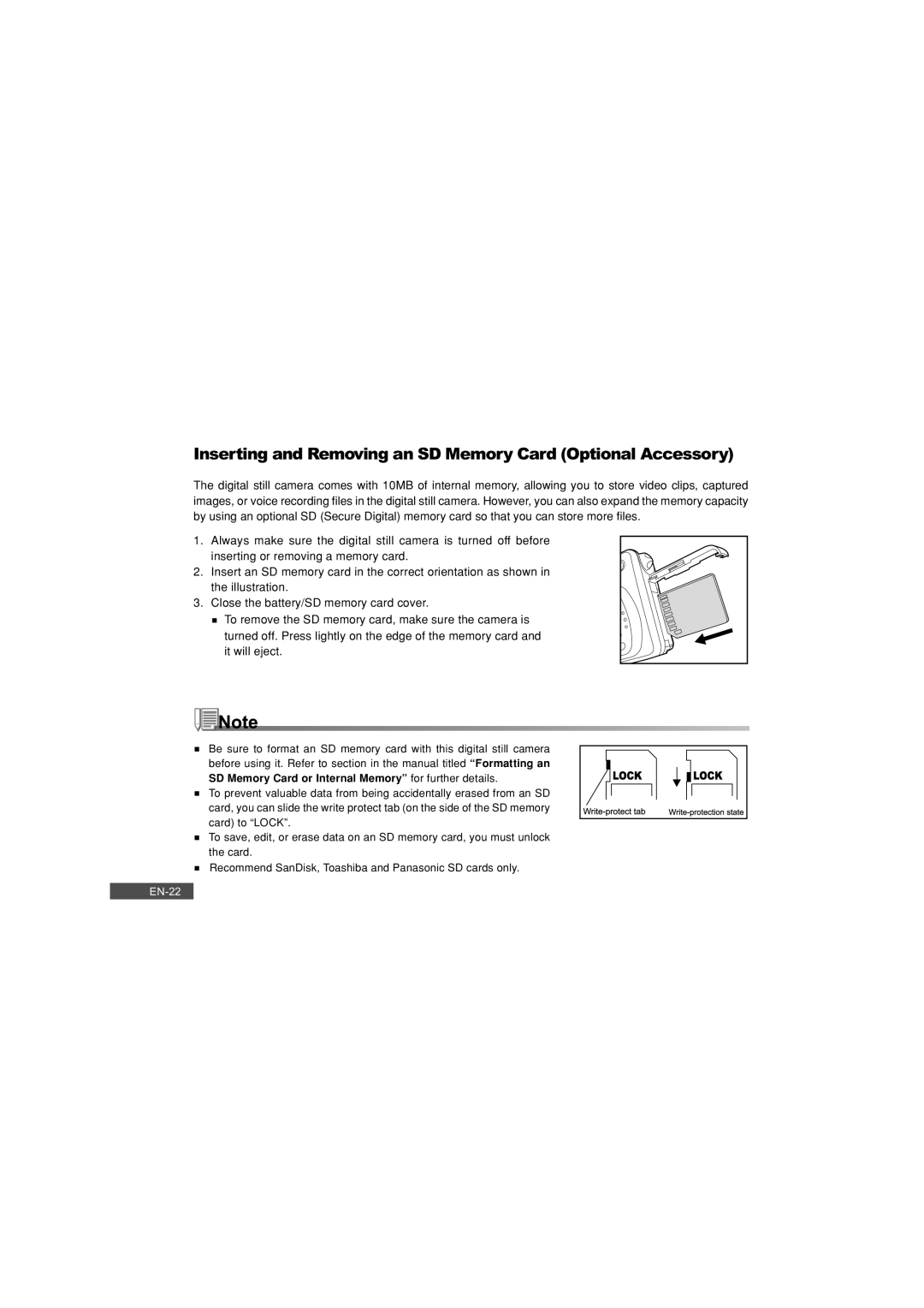 Pioneer DC500 manual Inserting and Removing an SD Memory Card Optional Accessory 